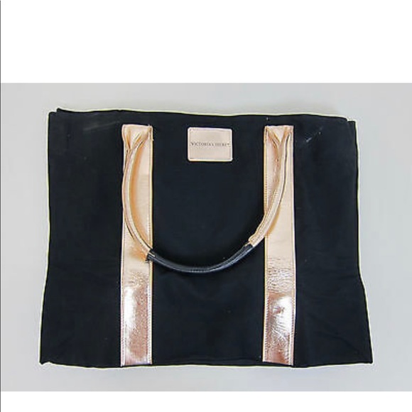 Victoria's Secret Handbags - Victoria's Secret Black Tote & Rose Gold Handles - Victoria's Secret Handbags - Victoria's Secret Black Tote & Rose Gold Handles -